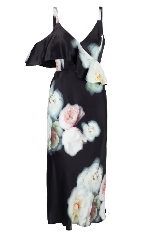 Lucille Floral Bias Midi Dress Comfortable Fit-and-Flare Midi Dress