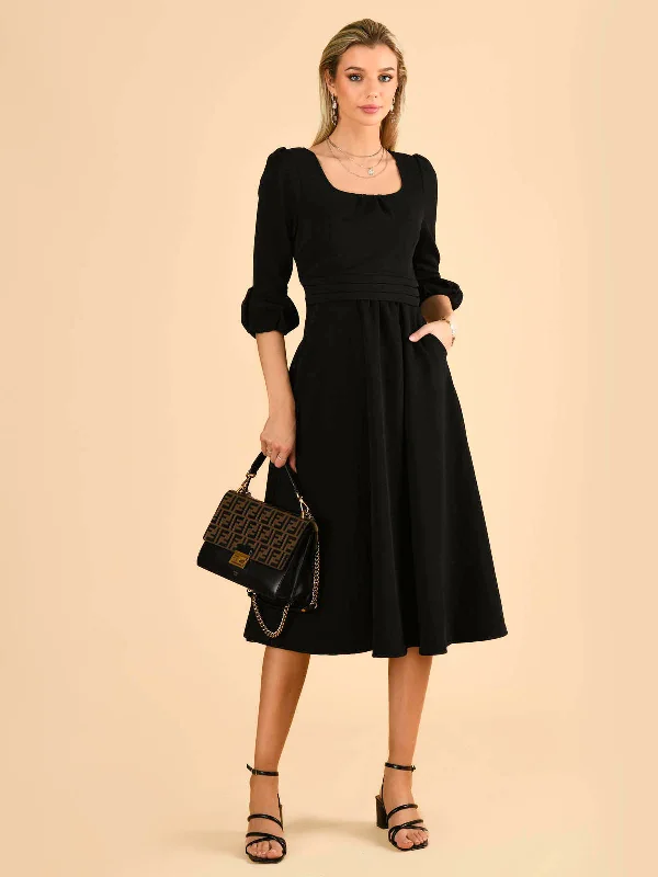 Jolie Moi Bell Sleeve Midi Dress, Black Fashionable Pencil Midi Dress