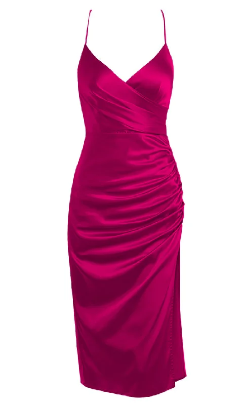 Best Bet Fuchsia Pink Satin Sleeveless Spaghetti Strap Cross Wrap V Neck Side Slit Ruched Slip Midi Dress Fashionable Fitted Midi Dress Best Bet Fuchsia Pink Satin Sleeveless Spaghetti Strap Cross Wrap V Neck Side Slit Ruched Slip Midi Dress Fashionable Fitted Midi Dress