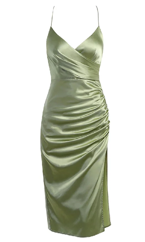 Best Bet Green Satin Sleeveless Spaghetti Strap Cross Wrap V Neck Side Slit Ruched Slip Midi Dress Trendy A-Line Midi Dress Best Bet Green Satin Sleeveless Spaghetti Strap Cross Wrap V Neck Side Slit Ruched Slip Midi Dress Trendy A-Line Midi Dress