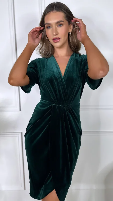 Danielle Green Velvet Wrap Detail Midi Dress Stylish Button-Down Midi Dress