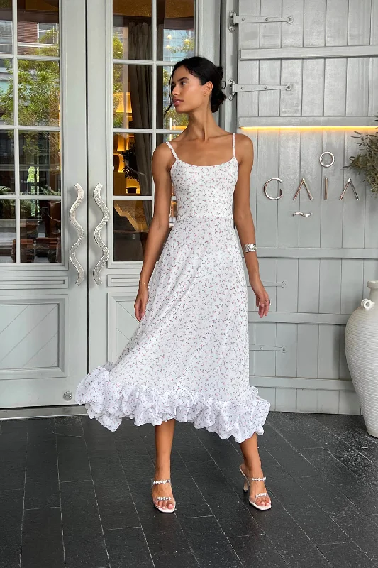 Floral Flounce Bustier Midi Dress Comfortable Lace-Up Midi Dress