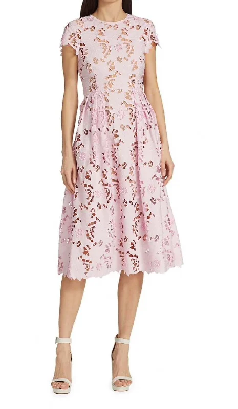 FLORAL LACE EMBROIDERED MIDI DRESS IN PINK Stylish Animal Print Midi Dress