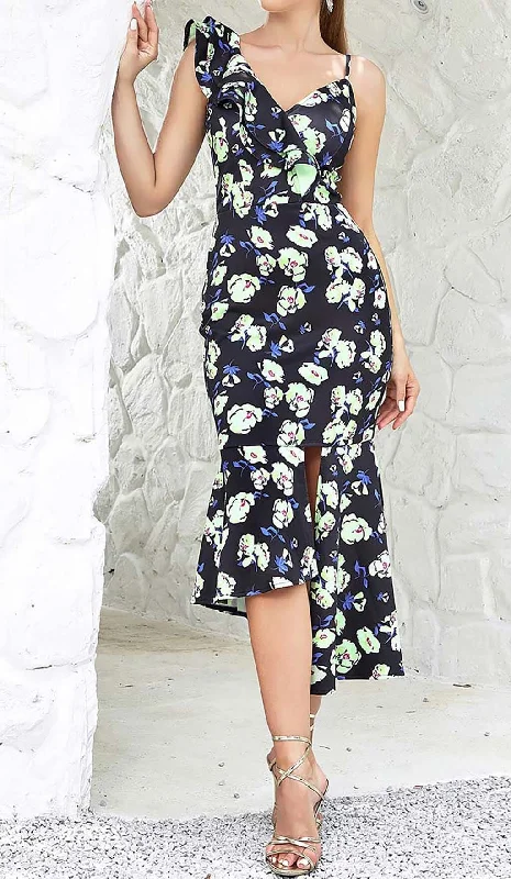 FLORAL PRINT RUFFLES MIDI DRESS Chic Off-Shoulder Midi Dress