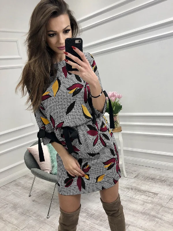 Floral Printed Round Neck Long Sleeves Midi Dress Cozy Wide Strap Midi Dress