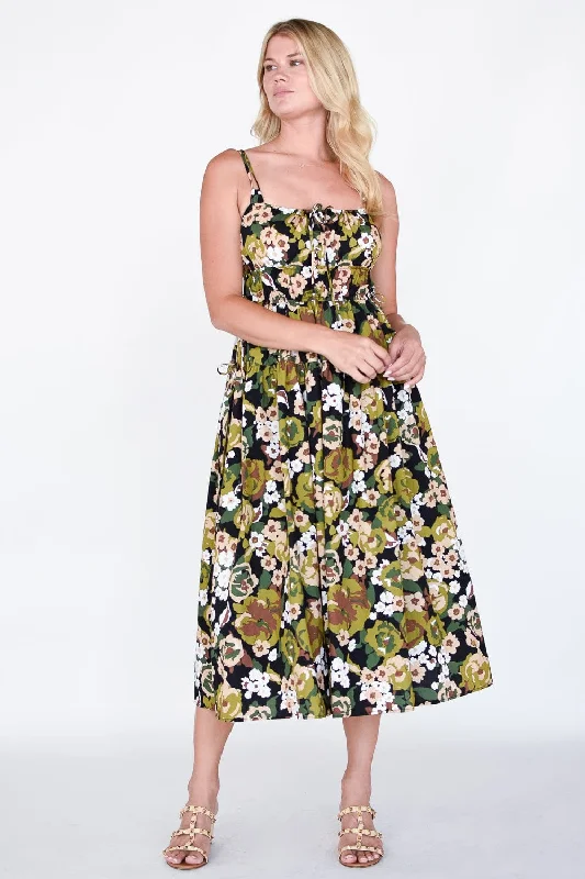 Floral Shirred Midi Dress Stylish Button-Down Midi Dress