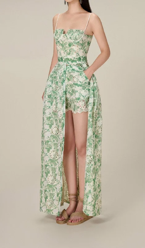 FLORAL THIGH SLIT MIDI DRESS IN GREEN Trendy Knit Midi Dress