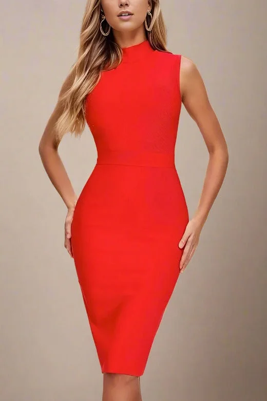 Grace Bandage Midi Dress - Lipstick Red Cozy A-Line Midi Dress