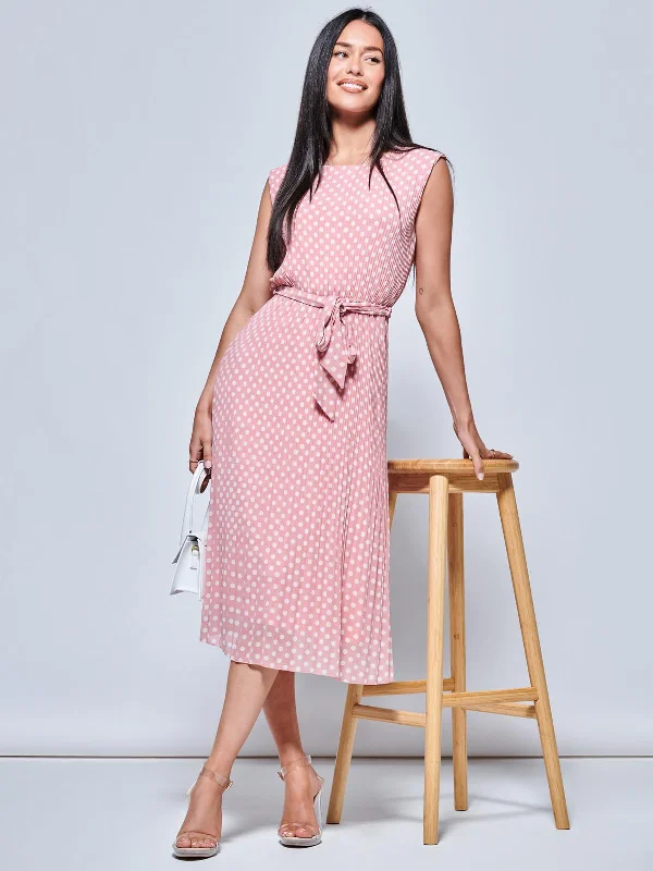 Hayes Pleated Chiffon Midi Dress, Pink Polka Cozy Knit Midi Dress