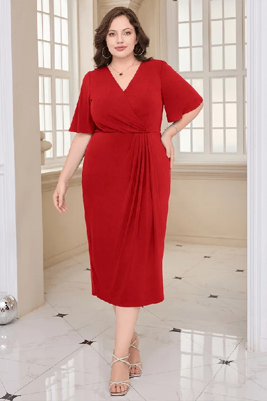 HN Wrap Casual Short Sleeve V-Neck Straight Midi Dress Elegant Satin Slip Midi Dress HN Wrap Casual Short Sleeve V-Neck Straight Midi Dress Elegant Satin Slip Midi Dress