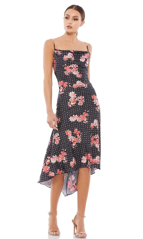 Ieena Duggal - 55392I Floral Printed Cowl Back Midi Dress Elegant Faux Wrap Midi Dress