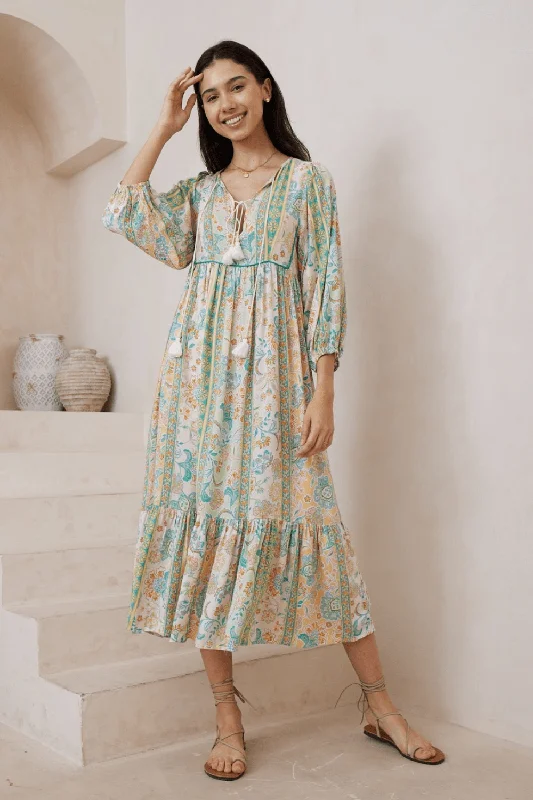 Jade Boho Midi Dress Stylish Silk Midi Dress