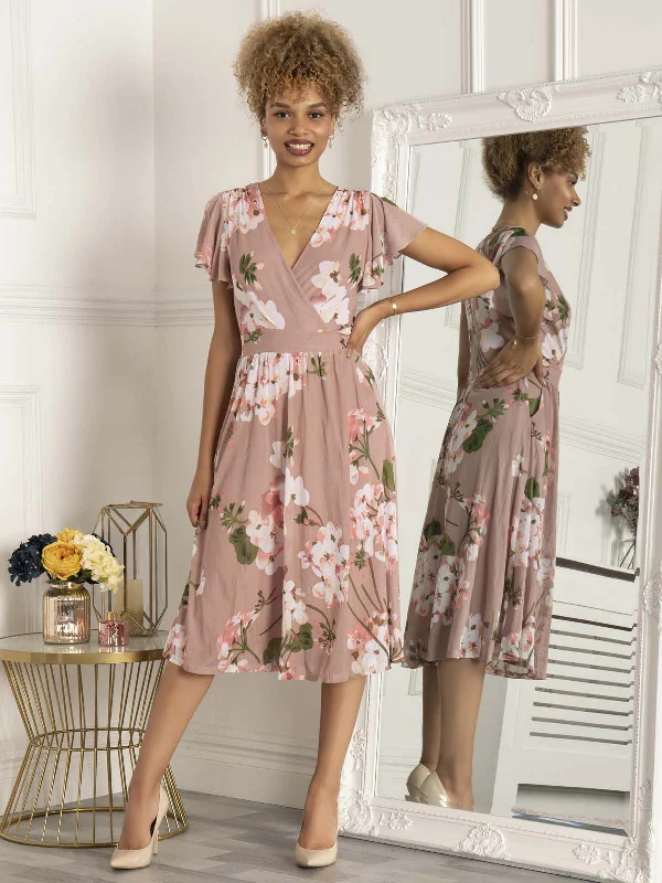 Jolie Moi Chailee Midi Dress, Dusty Pink Fashionable Pleated Midi Dress