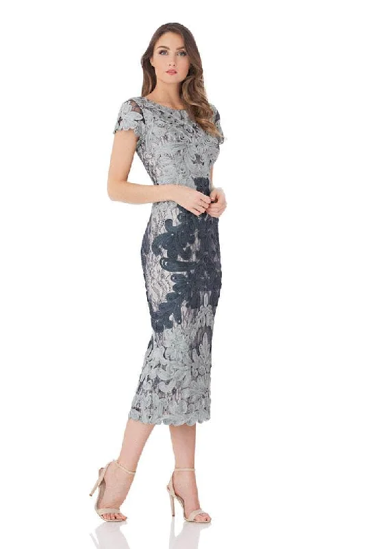 JS Collections 865626 - Two-Toned Lace Embroidered Midi Dress Comfortable Wrap Midi Dress