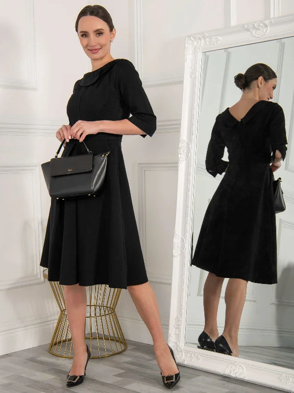 Kyndall 3/4 Sleeve Midi Dress, Black Comfortable Knitwear Midi Dress