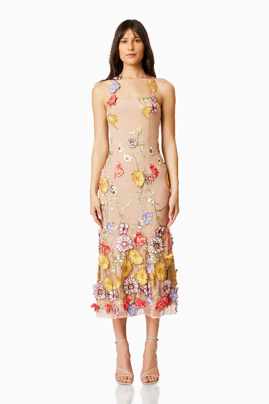 Lark Floral Midi Dress In Multi Trendy Off-Shoulder Ruffle Midi Dress