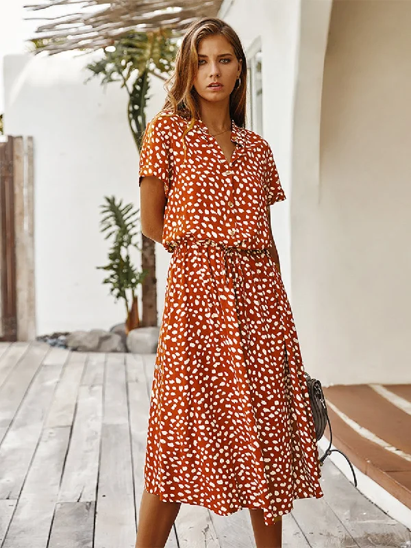 Leopard Floral V-Neck Midi Dress Comfortable Wrap Midi Dress