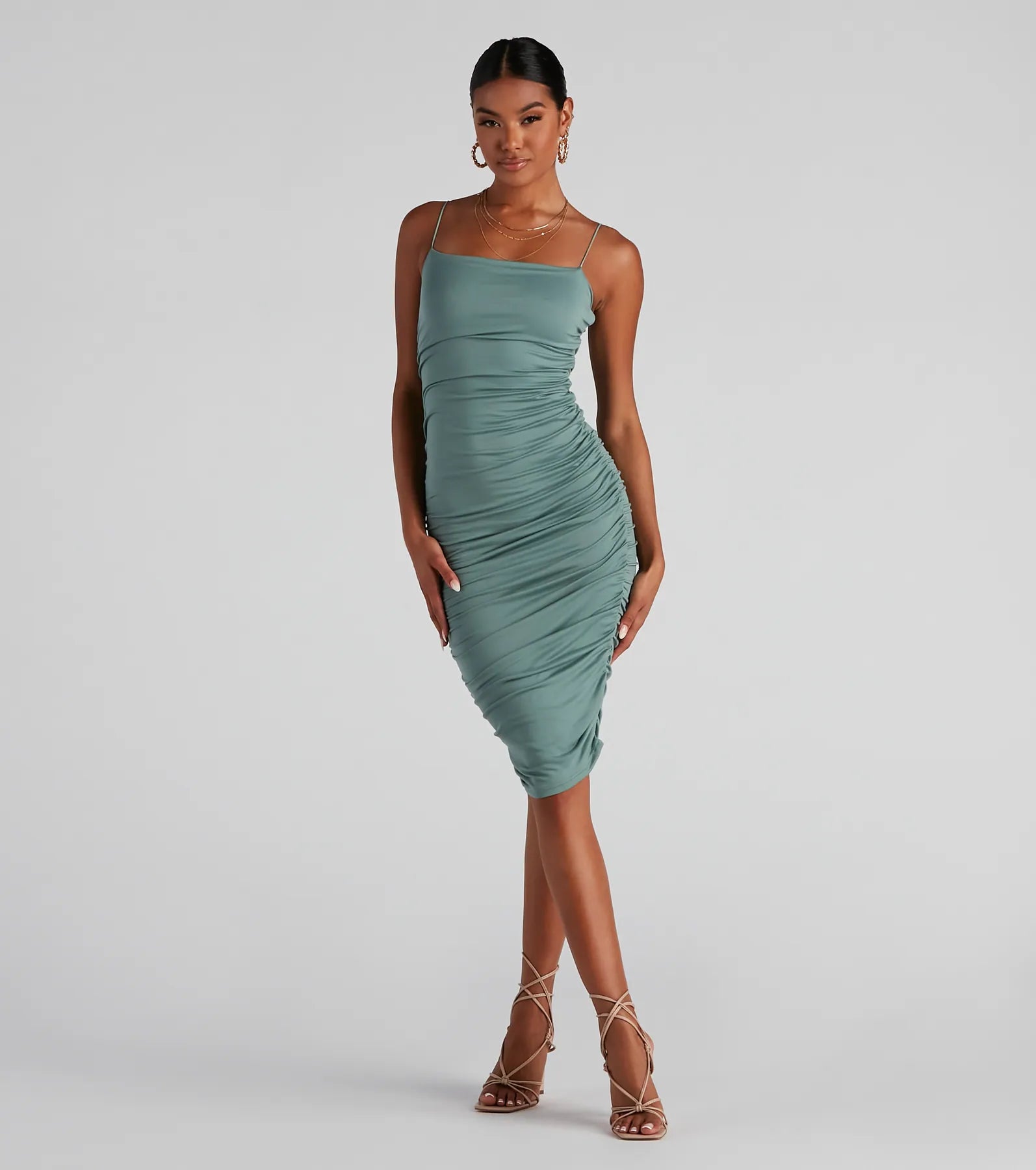 Level Up Ruched Knit Midi Dress Elegant Floral Midi Dress