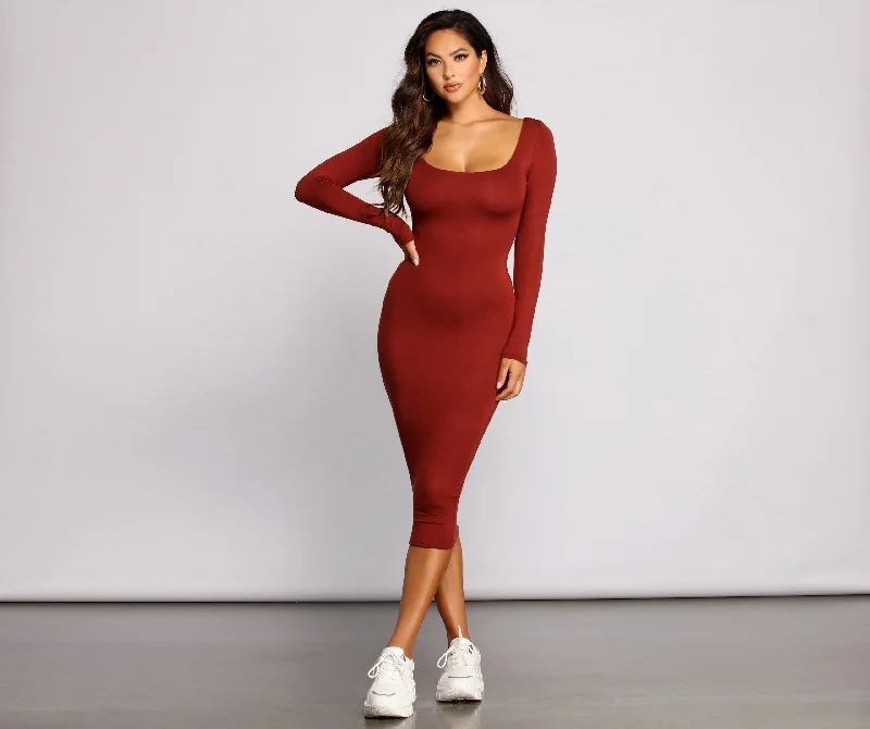 Lovin' Knit Basic Midi Dress Comfortable Casual Midi Dress