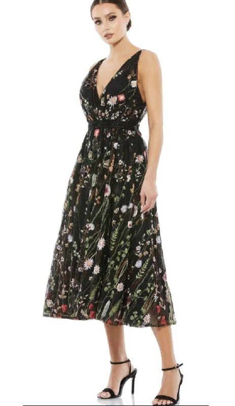 Mac Duggal 26557 Sleeveless Floral Midi Dress Fashionable One-Shoulder Midi Dress