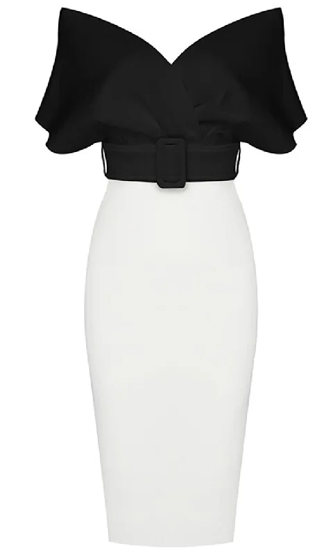 Perfectly Posh Black White Elbow Sleeve Cross Wrap V Neck Off The Shoulder Belted Bodycon Midi Dress Comfortable Knitwear Midi Dress Perfectly Posh Black White Elbow Sleeve Cross Wrap V Neck Off The Shoulder Belted Bodycon Midi Dress Comfortable Knitwear Midi Dress