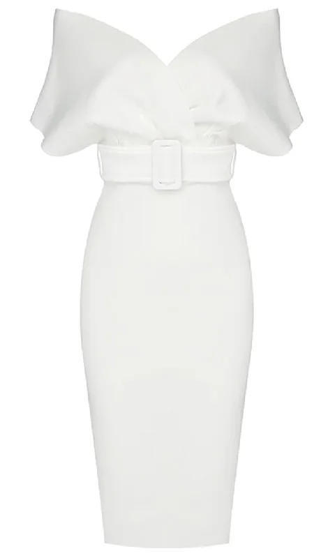 Perfectly Posh White Elbow Sleeve Cross Wrap V Neck Off The Shoulder Belted Bodycon Midi Dress Comfortable Deep V Midi Dress Perfectly Posh White Elbow Sleeve Cross Wrap V Neck Off The Shoulder Belted Bodycon Midi Dress Comfortable Deep V Midi Dress