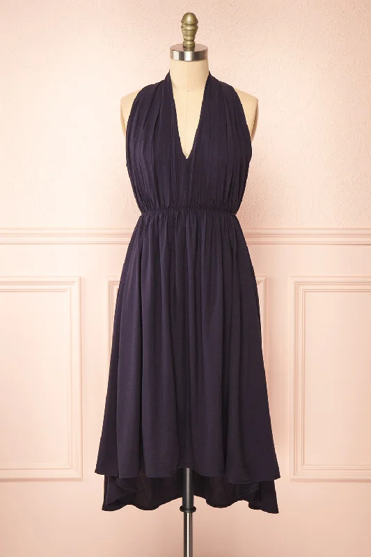 Pierrette | Sleeveless Navy Midi Dress Comfortable Casual Midi Dress
