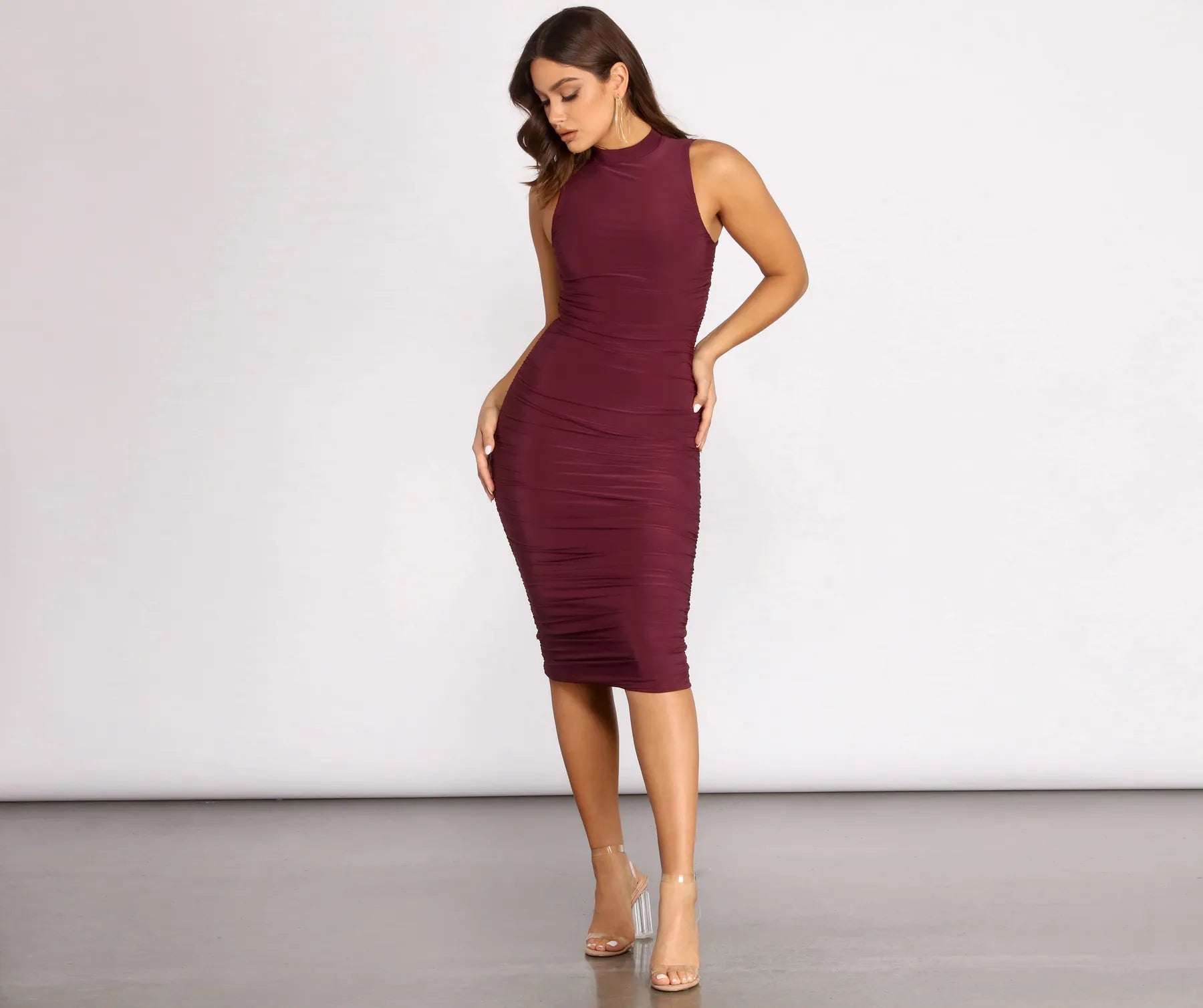 Sleeveless Ruched Midi Dress Comfortable Casual Midi Dress