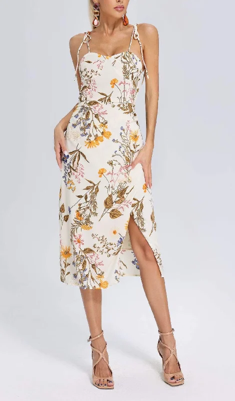 STRAPPY FLORAL PRINTED MIDI DRESS Fashionable High-Low Midi Dress