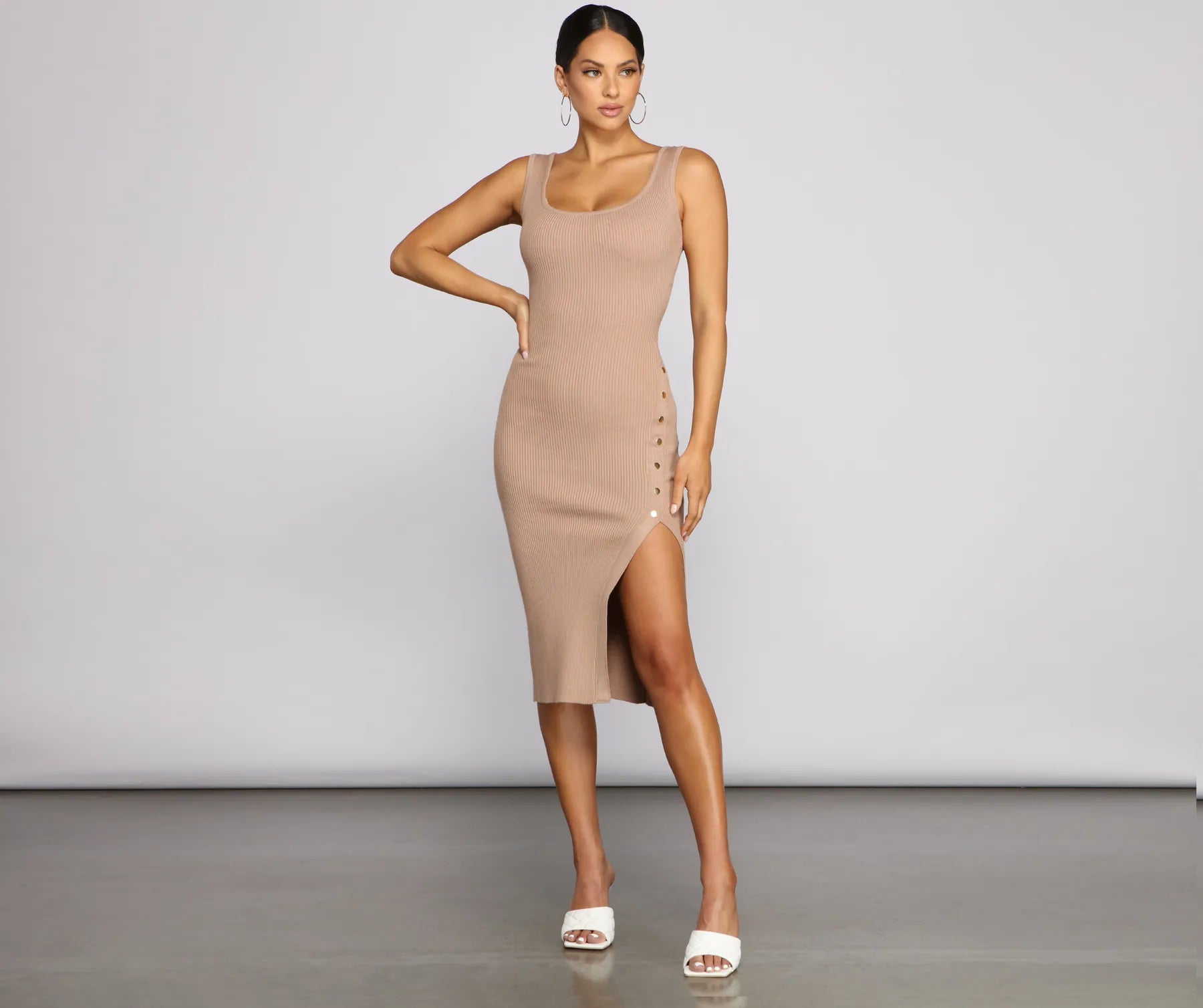 The One Ribbed Knit Midi Dress Elegant Satin Button Midi Dress