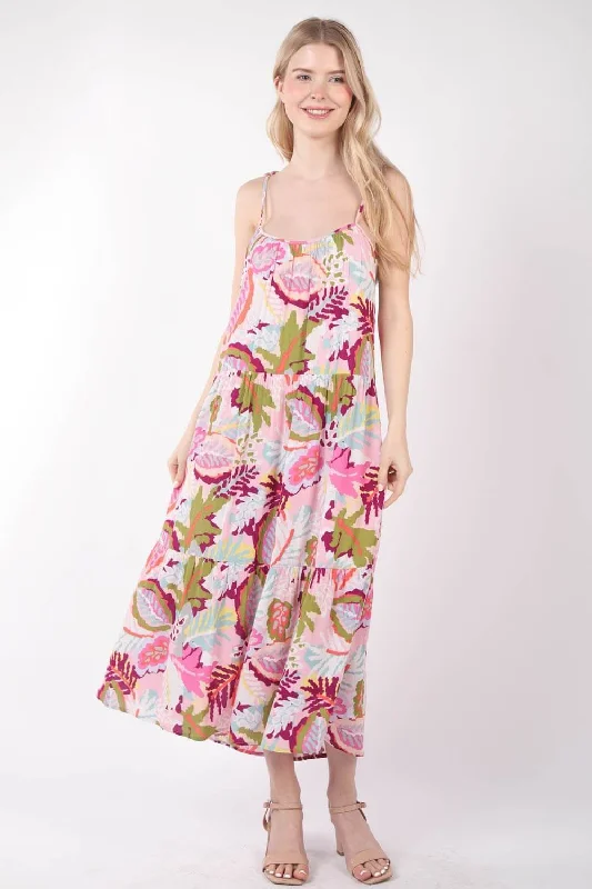 Tropical Printed Cami Midi Dress Stylish Vintage Midi Dress