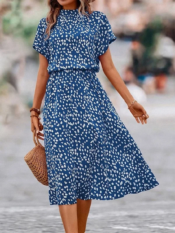 Women's Casual Dress A Line Dress Floral Dress Floral Ditsy Floral Print Crew Neck Midi Dress Fashion Modern Outdoor Date Short Sleeve Loose Fit Black Red Blue Summer Spring S M L XL Fashionable Chiffon Midi Dress