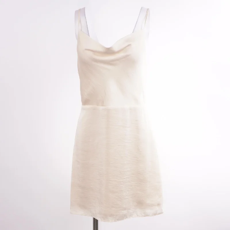 Beige Solid Mini Dress Elegant Satin Lace Mini Dress