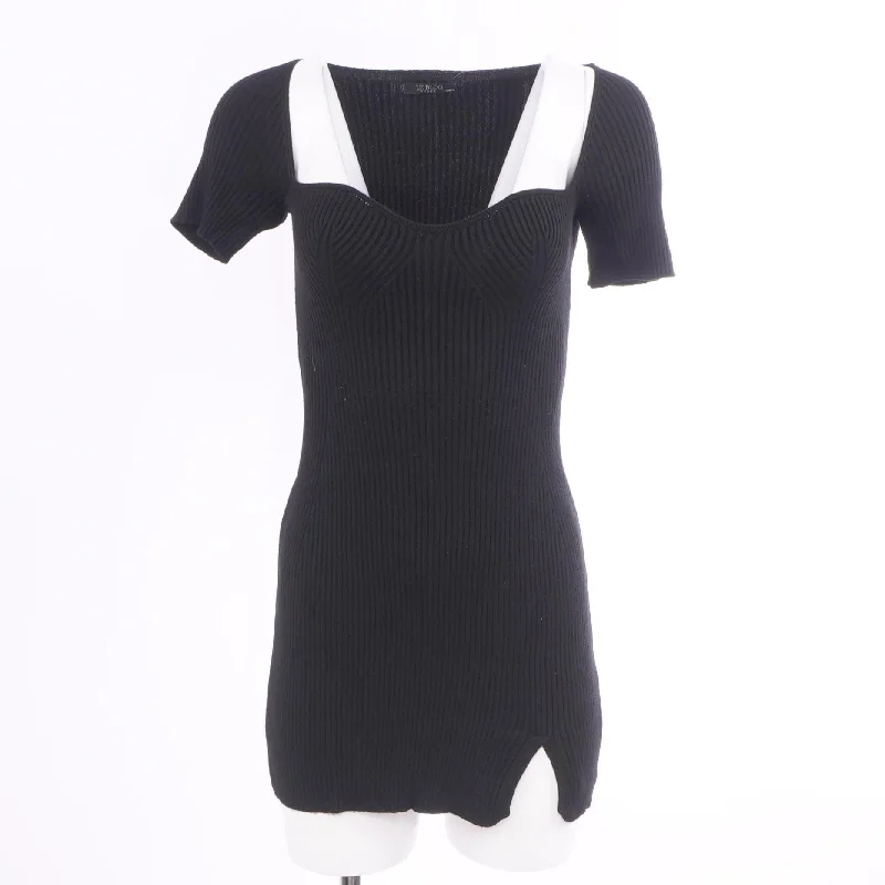Black Solid Mini Dress Casual Button-Up Mini Dress
