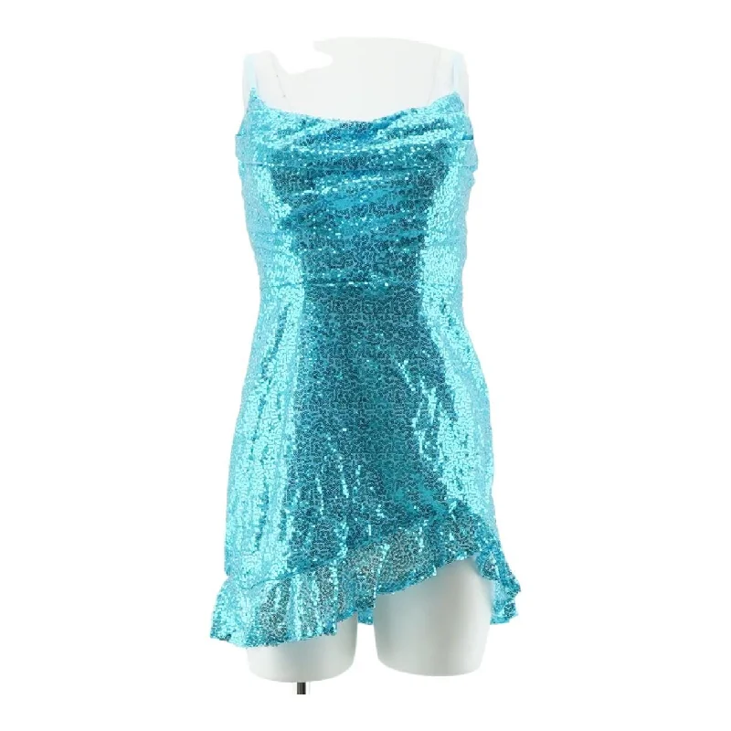 Blue Solid Mini Dress Casual High-Waist Mini Dress