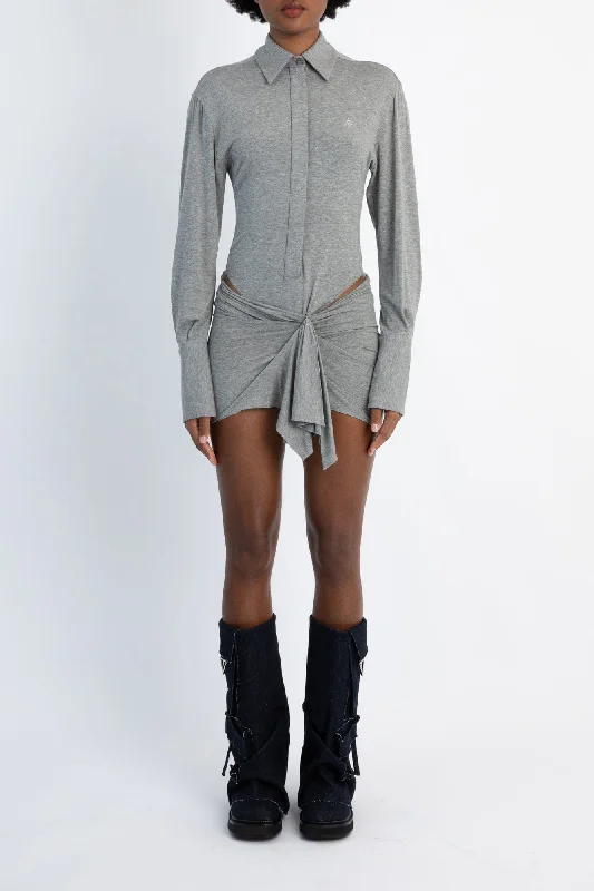 The Attico Mini Dress in Grey Fashionable Lace-Trim Mini Dress
