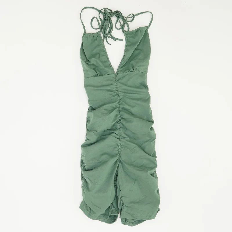 Green Solid Mini Dress Trendy Off-Shoulder Dress Mini