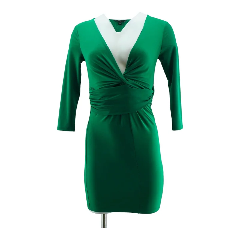 Green Solid Mini Dress Cozy Wraparound Mini Dress