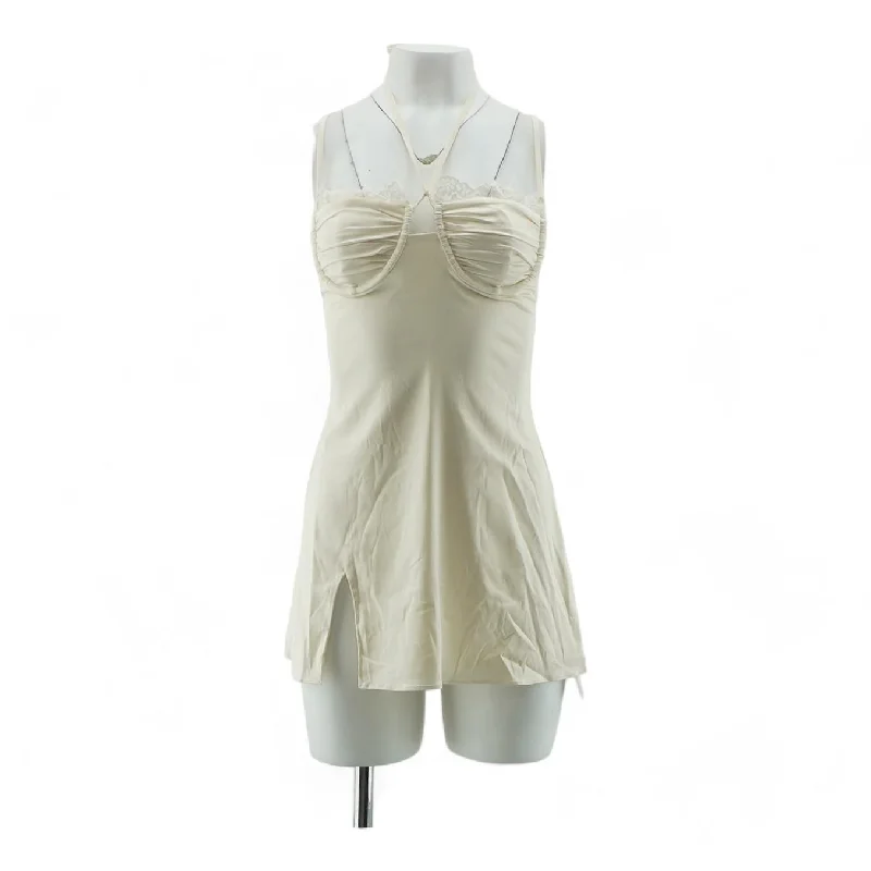 Ivory Solid Mini Dress Trendy Cut-Out Mini Dress