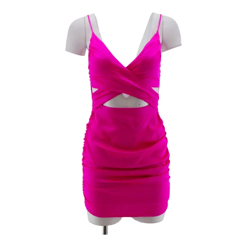 Neon Pink Solid Mini Dress Fashionable Off-Shoulder Mini Dress