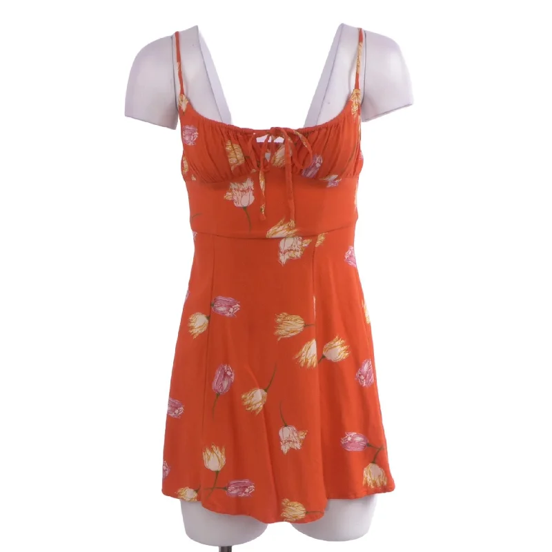 Orange Floral Mini Dress Trendy Lace Mini Dress