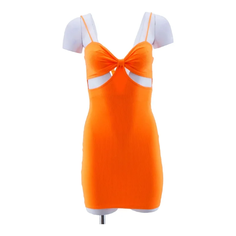 Orange Solid Mini Dress Cozy Long Sleeve Mini Dress