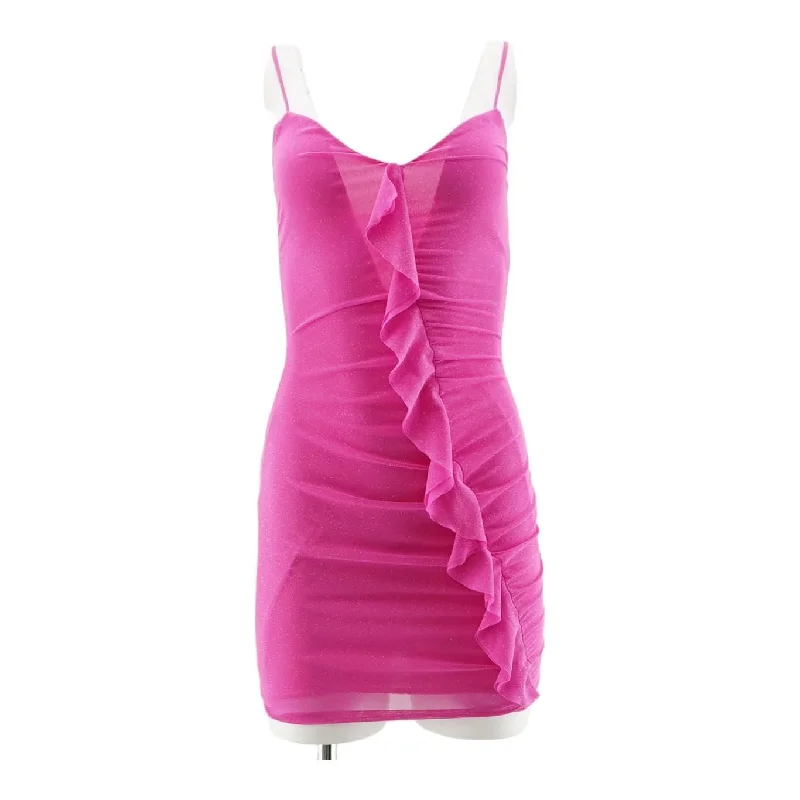 Pink Solid Mini Dress Stylish Floral Print Mini Dress