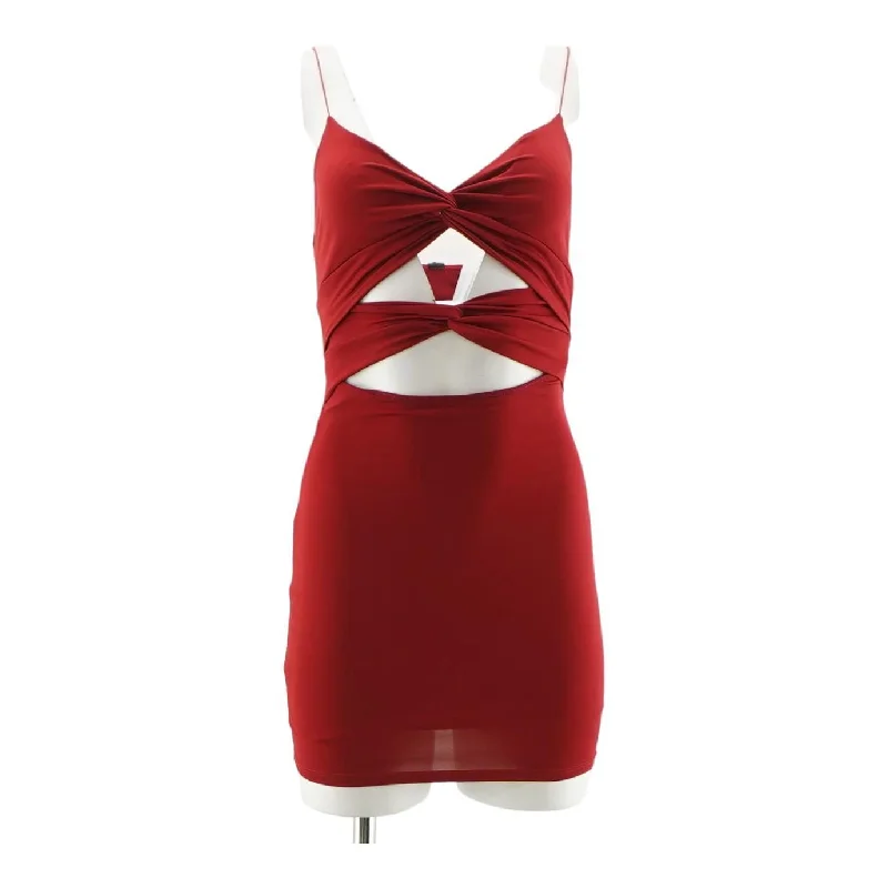 Red Solid Mini Dress Comfortable One-Shoulder Mini Dress