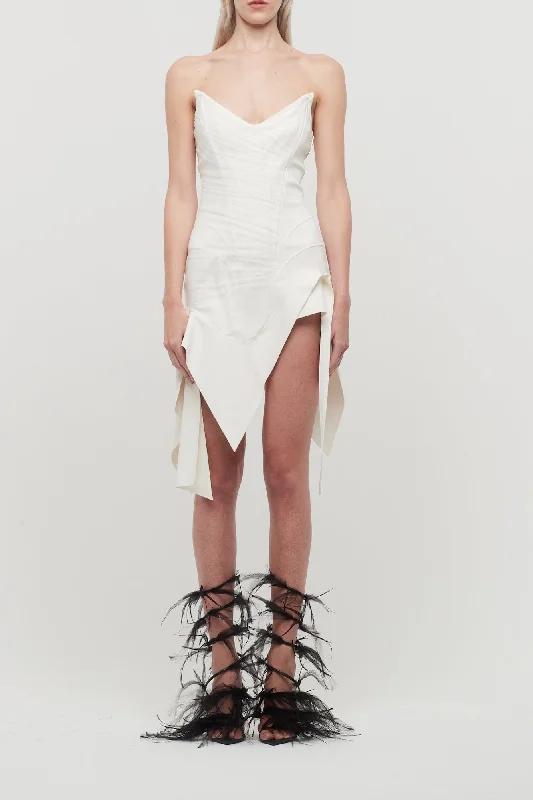 Mugler Tulle and Crepe Mini Dress Casual High-Waist Mini Dress