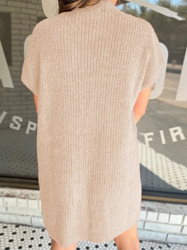 Women's Short Sleeve Ribbed Knit Mini Dress Trendy Denim Mini Dress