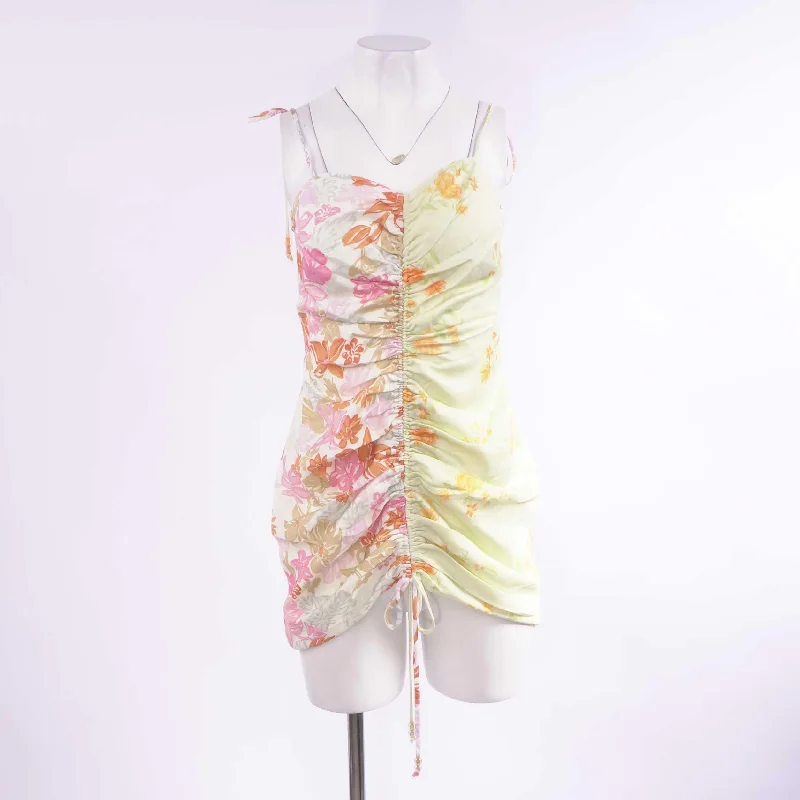 Yellow Floral Mini Dress Trendy Wraparound Mini Dress
