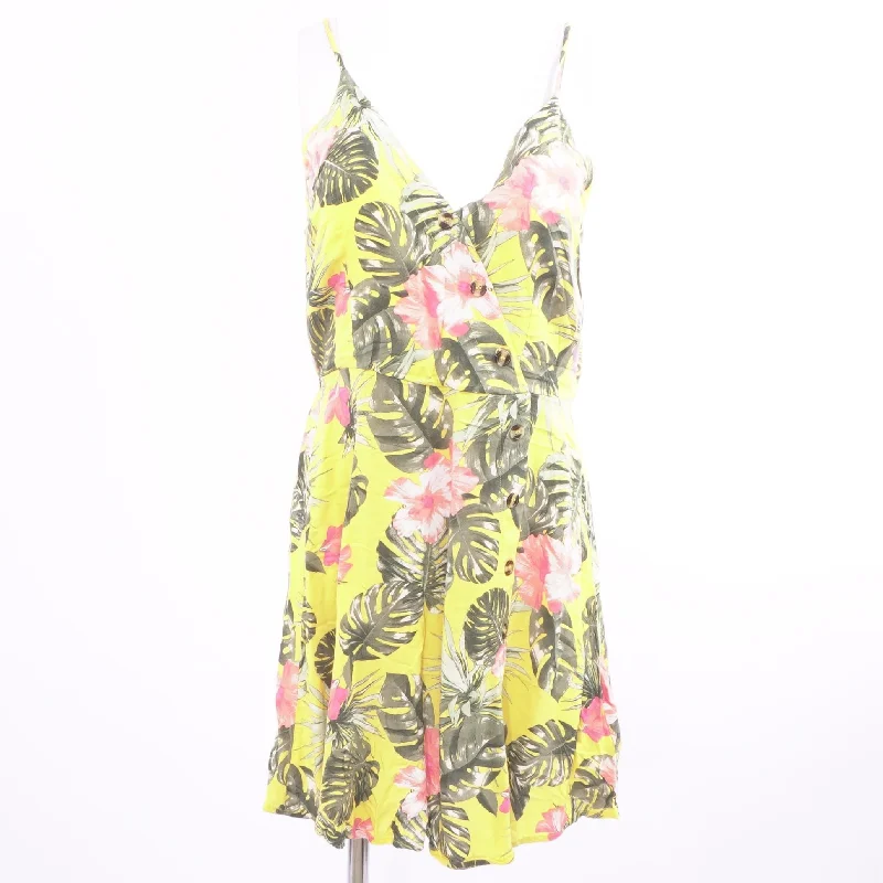 Yellow Floral Mini Dress Fashionable Button-Front Mini Dress