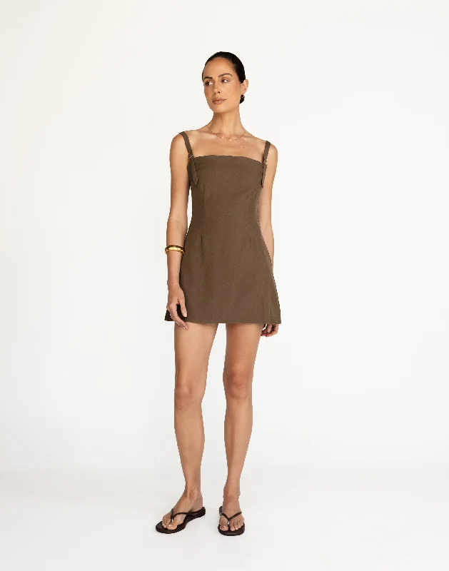 Dominique Mini Dress (Coffee) Fashionable Mini Dress with Pockets