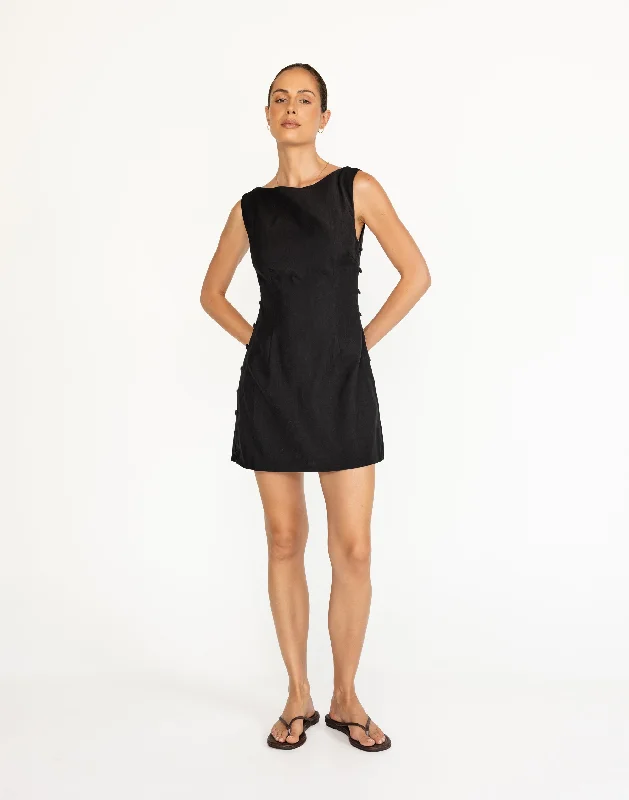 Elowen Mini Dress (Black) Cozy A-Line Mini Dress